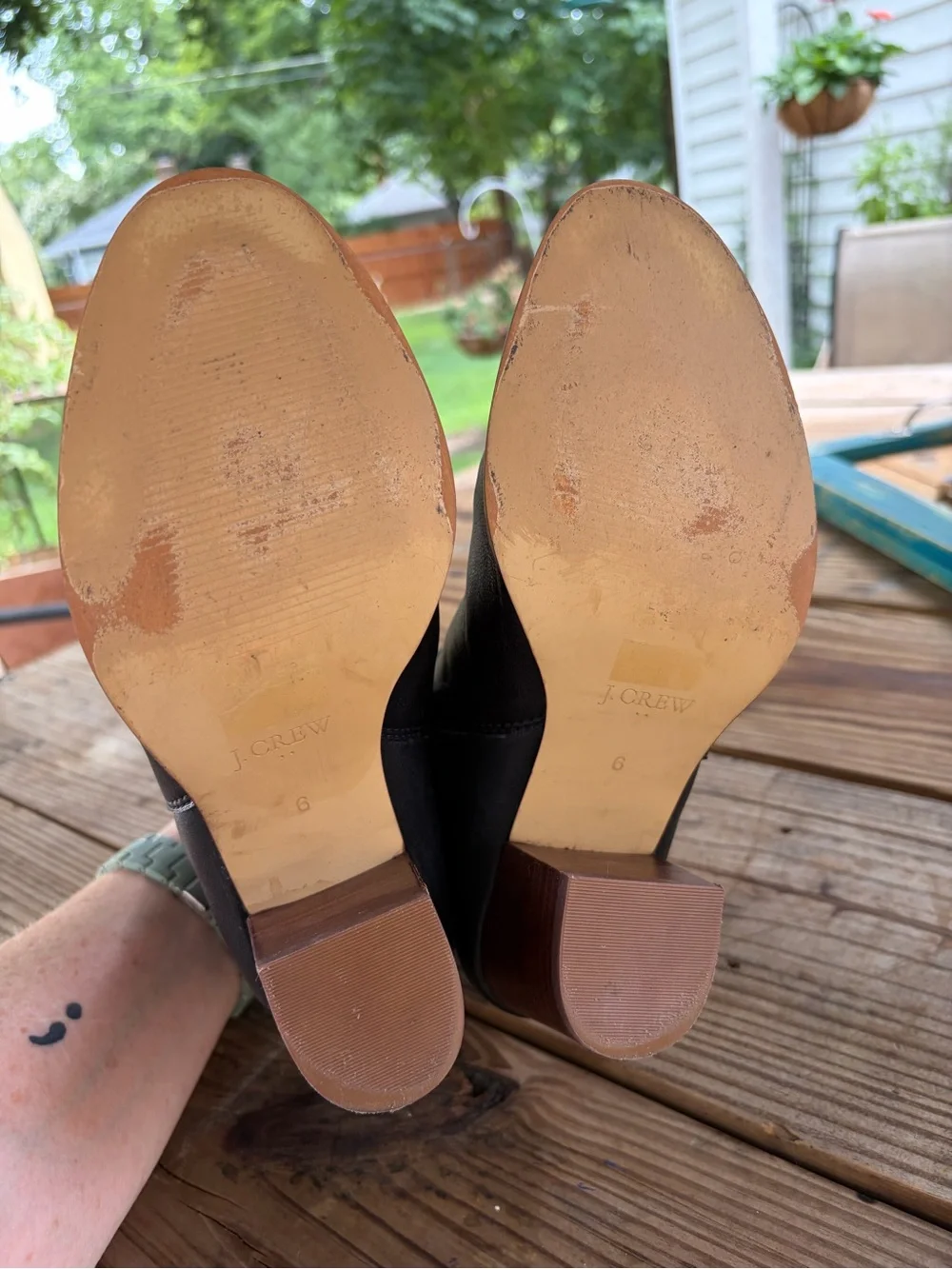 J. Crew Black Leather Chelsea Ankle Boots with Stacked Wood Heel